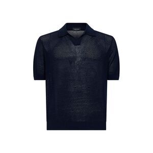 Tagliatore Men Blue Cotton Pointelle Knit Polo Shirt